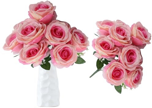 astylishome Blumenstrauss Künstlich Künstliche Rosen Blumen Zweige 10 Stück Rose Kunstblumen wie Echt Hochzeitsstrauß Realistische für Hochzeit Heim Deko Blume 1214