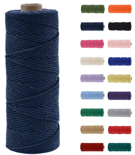 MORAINJAY Cordón de macramé de 2 mm, cuerda de macramé de algodón natural de 100 m, cuerda de algodón de macramé azul marino, cuerda de cuerda para manualidades sin productos químicos para