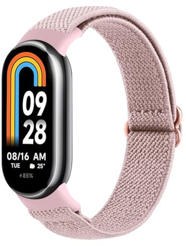Oumida Armband für Xiaomi Mi Smart Band 8 / Xiaomi Smart Band 9 Uhrenarmband, Elastische Nylon Armbänder, Verstellbare Sport Ersatzarmband Herren Damen für Xiaomi Mi Band 9/ Mi Band 8, Dunkelrosa