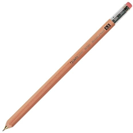 OHTO WN01 Wooden Mechanical Pencil, 0.5mm Fine Point, Standard Long Barrel, Natural Body, Made from Incense Cedar, WN01-SP5-NT