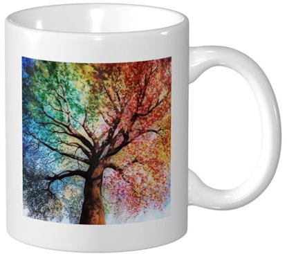 LPSRTWE Kaffeetassen aus Keramik mit Griffen, bunter Baum, Porzellan, Teetassen für Kaffee, Tee, große Tassen, Keramiktasse für Damen und Herren, Einweihungsfeier, Party, Hochzeitsgeschenk, 340 ml