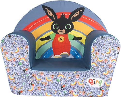 Poltroncina Bing in Jeans per Bambini - Comoda e Sicura, Design Divertente con Bing e Flop - Perfetta per Camerette e Angoli Gioco