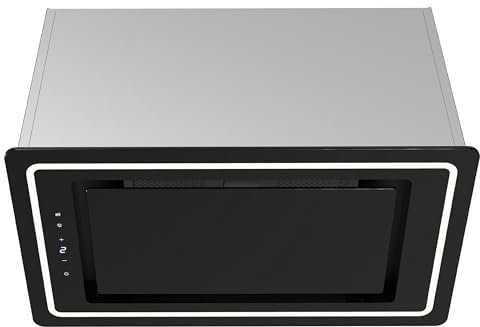 FIREGAS Hotte Aspirante Encastrable 52cm - 9 Vitesses - 650 m³/h - Éclairage LED - Mode Evacuation ou Recyclage - Filtre Charbon Inclus - Design Noir Élégant, Discrète et Performante