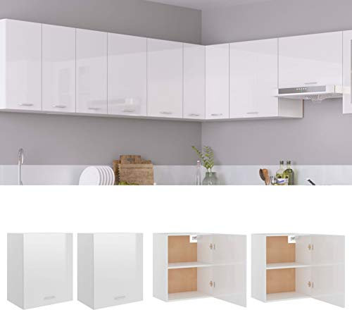 Hochglänzendes weißes Küchenschrank-Set, 2 Hängeschränke für Küche, Wohnzimmer, modern, 50 x 31 x 60 cm, Aufbewahrungseinheit, Holzwerkstoff, Wandmontage, Vitrine, verschönern Sie Ihren Raum