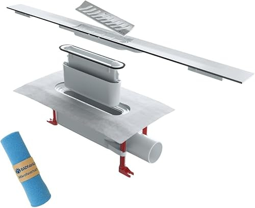 BADfabrik24 Duschrinne Komplettset 80 cm – Edelstahl, Ablaufkörper 5 cm, Silber, inkl. Mikrofasertuch – kompatibel mit ACO ShowerDrain S+ – flacher Einbau für bodengleiche Duschen