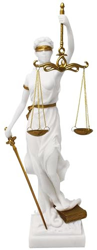 MystiCalls Justitia Weiss/Gold Dekofigur - Figur Deko Jura Gerechtigkeit Göttin