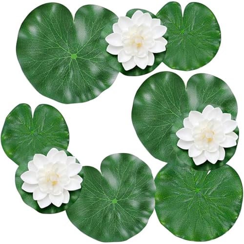 Barlone Pack of 9 Artificial Water Lilies, Floating Flowers, Mini Pond, Decorative Water Lily, Lotus Blossom, Artificial Pond Plants, Water Lily Artificial for Fish Pond, Aquarium, Garden, Pond, Patio
