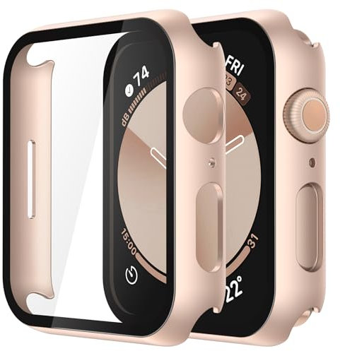 Misxi 2-Stück Schutzhüllen für Apple Watch Series SE 2/SE/6/5/4 44mm, Kratzfester Displayschutz mit Gehärtetem Glas, Leichtgewicht Hülle für iWatch, 1 Rosegold + 1 Transparent