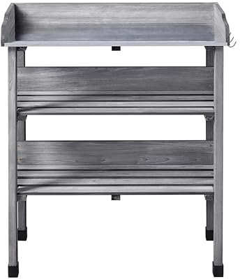 HMIR 3 Tiers Wood Potting Bench, Garden Table Storage Shelf Indoor/Outdoor Greenhouse, Shed, Balcony & Patio, Wooden Garden Table Potting Bench Outdoor Indoor