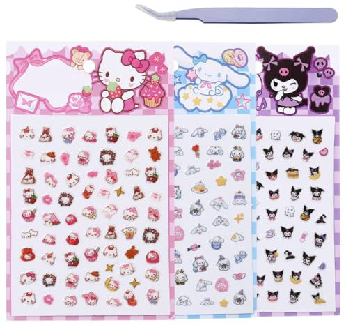 CWED Cartone animato carino Adesivi Unghie 3 Fogli H ello K-itty Nail Art Brillare di notte Stickers Unghie Autoadesivi Decorazioni Unghie(3 colori, 3 stili)