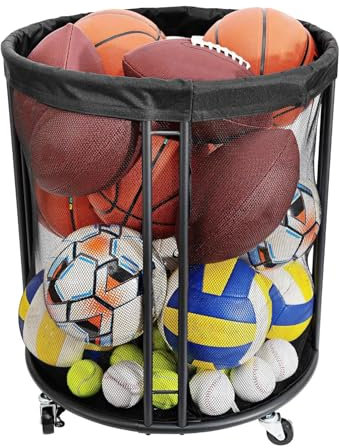 Outdoor Ball Storage, Portable Ball Organizer Basket, Durable Container Box with Mesh Net, Weather-Resistant Holder for Garden, Garage, Pool Deck, Sports Equipment, Outside Use