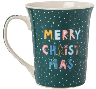 FabFinds Christmas Ceramic Mug 370ml Cute Holiday Coffee & Tea Cup Glossy Glazed Festive Drinkware for Cocoa, Hot Drinks, or Gifting Assorted Designs (Merry Christmas Green)