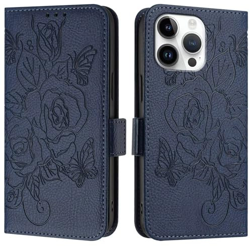 WOWUDI Coque pour Infinix Hot 40 Pro 4G / 40 4G Housse en Magnétique Fente pour Carte Portefeuille Étui de Protection Motif Floral Cuir PU Folio Housse Support Etui - Bleu foncé