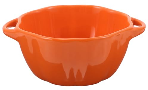 ADOCARN Cuenco de cerámica con forma de calabaza para servir con asas, tarro de almacenamiento con forma de calabaza, cazuela, plato para postre, tazón para sopa para cenas familiares y decoración