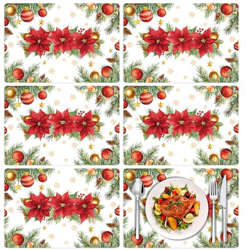Tischset Weihnachts, Platzset für Weihnachtsdekoration, Kunststoff Esstischmatten, Platzdeckchen, waschbar, hitzebeständig, rutschfest, abwischbar, lebensmittelecht 40 x 28 cm, 6 Stück