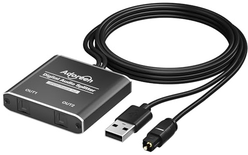 Sdoppiatore audio ottico digitale a 2 vie, 1 ingresso e 2 uscite, Toslink SPDIF in fibra ottica con alimentazione USB, LPCM 2.0, PCM, Dolby, DTS 5.1 per HDTV, Home Theater, Soundbar, ricevitore
