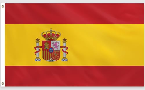 PartyYaa Spanien Flagge, 150 x 90 cm Spanische Flagge Einseitiger Druck mit 2 Messing-Ösen, Wasserfest, Spain Banner für Nationalfeiertage, WM, EM, Straßen, Garten, Bar Party Deko