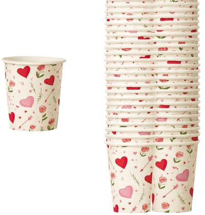BIOVIRA Bicchierini Caffè 75 ml – 100 Pezzi in Carta Biodegradabile, Resistenti e Anti-Perdita, Perfetti per Espresso, Bar, Ufficio e Kit Caffè - Edizione San Valentino