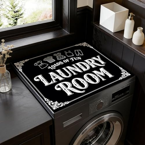 SUPERDANT Copri Lavatrice e Asciugatrice 60x50cm Impermeabile Antiscivolo Protezione Superiore Pieghievole per Lavatrici a Carica dall Alto Decorazione Lavanderia Nero