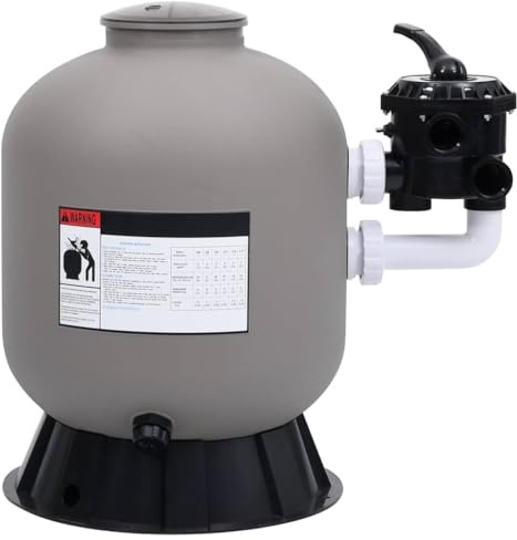 Filtre à sable pour piscine 9 m³/h avec valve 6 voies, montage latéral, 485 x 700 mm, convient pour pompes de 0,75 CV, compatible avec tuyaux de 32/38 mm, gris