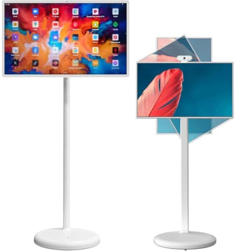 DPDZSW Smart TV Portatile 32 Pollici 4k Uhd su Ruote, Schermo Touch a 10 Punti, Android 12, Telecomando Vocale, Supporto Mobile per Cucine, Camere da Letto, Soggiorni E Karaoke All'aperto