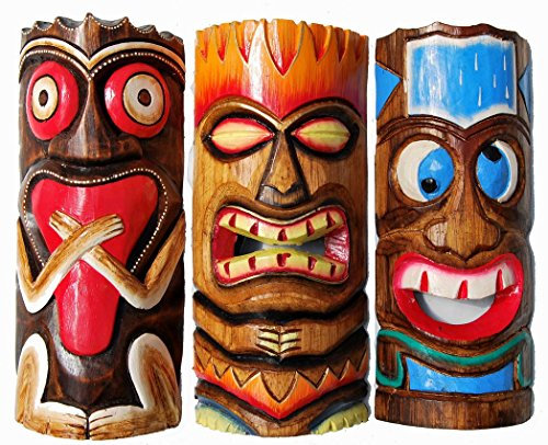 Interlifestyle 3 Tiki Masken 30cm Wandmaske Tiki Maske Hawaii Holzmaske Masken