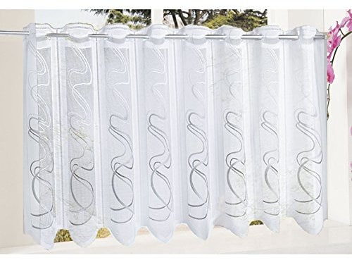 Gardinenbox Transparente Scheibengardine aus Voile, 40x120, Welle, luftiger Voile mit gesticktem Muster, 42002