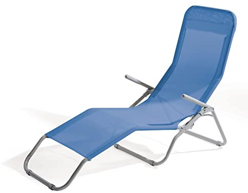VERDELOOK | Lettino Basculante Riccione da Spiaggia, 94x58x82 cm, per Arredo Esterni e Giardino, Blu, Lettino Prendisole per Giardini, Piscine e Terrazzi