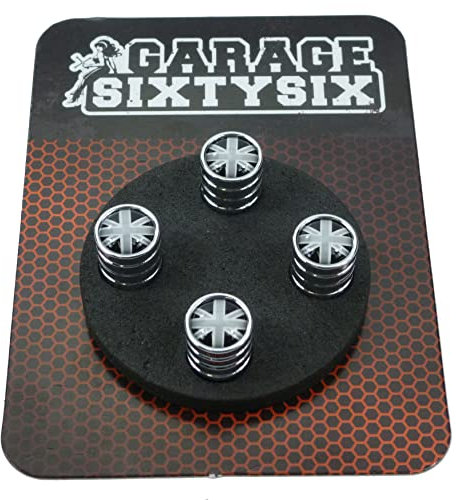 Garage-SixtySix 4 Ventilkappen UK schwarz-weiß in Chrom/Modell: Detroit
