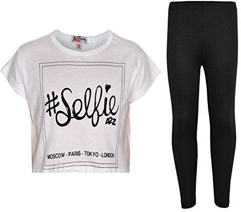 A2Z 4 Kids Girls Baby Crop Top Selfie Legging - New Crop Top #Selfie Leg White 7-8