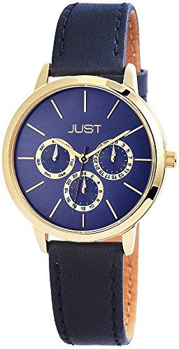 Just Damen – Uhr Echt Leder Armbanduhr Analog Quarz Dornschließe JU10073 (Blau)