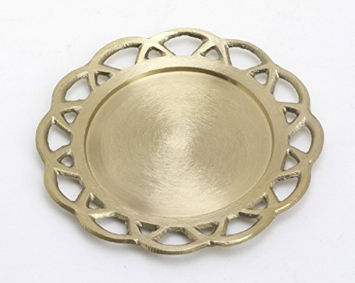 Kerzenteller, Dekoteller Waffelrand Messing Gold poliert (Innen Ø 6,5 cm, Außen Ø 10 cm)