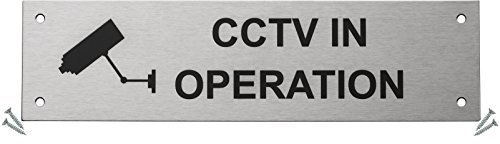 Fire Door Guru® CCTV in Operation Door Sign - 225 x 60mm Rectangular - Stainless Steel Safety Sign - Fixings Included