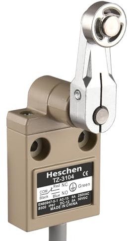 Heschen Interrupteur de fin de course compact pré-câblé TZ-3104 à levier à rouleau SPDT NO + NC momentané AC 250 V 5 A IP67 étanche
