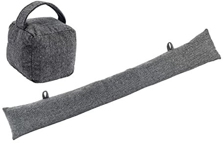 Nicola Spring Door Stop & Draught Excluder Set - Grey - 2pc - Herringbone Indoor Decorative Weighted Door Wedge and Interior Wind Stopper Snake Air Seal for Home, Office