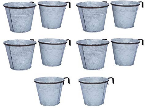 Lot de 10 pots de fleurs avec support à anneaux, galvanisé, pour balcon, jardin, balustrade, palette, diamètre :12 cm