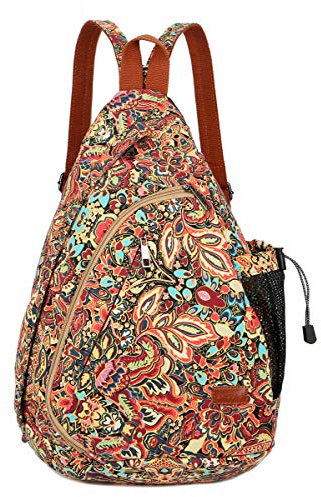 Baosha XB-04 Sling Bag Rucksack Damen Schulterrucksack Umhängetasche Crossbag Verstellbarem Schultergurt für Wandern, Radfahren, Reisen (Blumendrucke CS:reißverschluss Schultergurt)