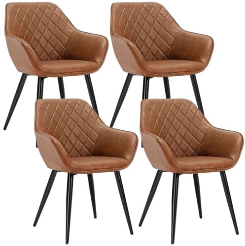 WOLTU Esszimmerstühle 4er Set Küchenstühle Wohnzimmerstühle Polsterstühle Sessel, Armlehnstühle mit Rückenlehne, für Esszimmer, Küche, Wohnzimmer, Kunstleder, Metallbeine, Braun, BH251br-4