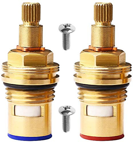 2Pcs Tête a Disques Céramique, BETOY 1/2 Cartouches Céramique, Universelles de Rechange pour Robinet en Laiton 20 Crans x 53mm Rechange pour Cusine, Salle de Bain (Chaud et Froid)