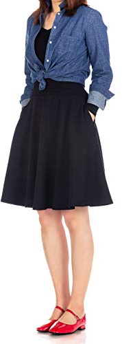 Dani's Choice, Rock aus Baumwollmischung mit hoher Taille und Taschen – knielang, A-Linie, ausgestellt, für Business und Freizeit