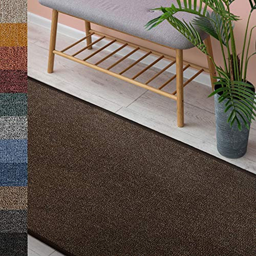 Floordirekt Teppich London | Wohnteppich oder Läufer für Küche, Flur und Wohnraum | Strapazierfähig & pflegeleicht | 11 Farben & viele Größen (80 x 150 cm, Dunkelbraun 91)
