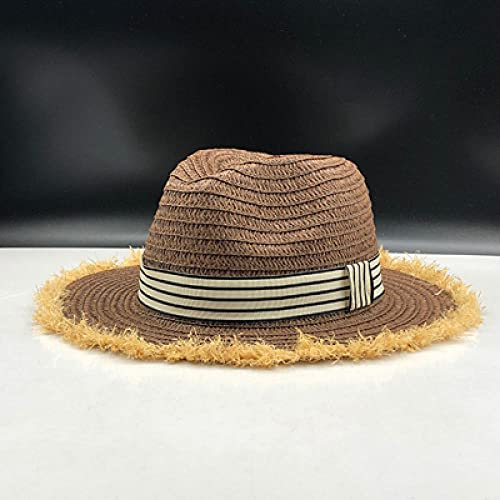 Sonnenhut Strohhut Hut Damen Frauen Mit Breiter Krempe Strohhüte Fransen Frauen Plain Large Beach Sun Caps Strohkappe Chapeau-Coffe_Straw_Panama