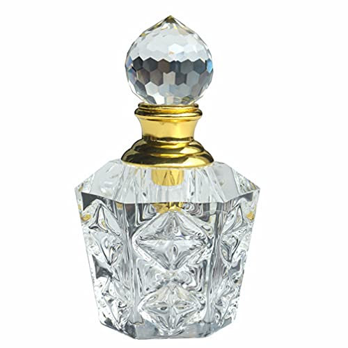 Lurrose Crystal Perfume Bottle Vintage Style Hexagon Empty Refillable Glass Perfume Container Travel Dropper Bottle Faceted Glass Bottle for Essential Oil Golden White