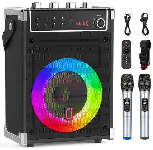 JYX Sistema PA Audio con 2 Microfoni, Cassa Karaoke Professionale Ricaricabile Bluetooth Altoparlante Amplificato Portatile Impianto Karaoke Supporto TWS, AUX in, radio FM, REC,TF