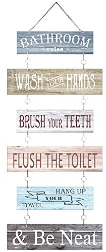 Hotop Bathroom Rules Signs Bathroom Wall Art Decor Toilet Wall Accessories Metal Hanging Decoration Farmhouse Toilet Signs(Colorful)