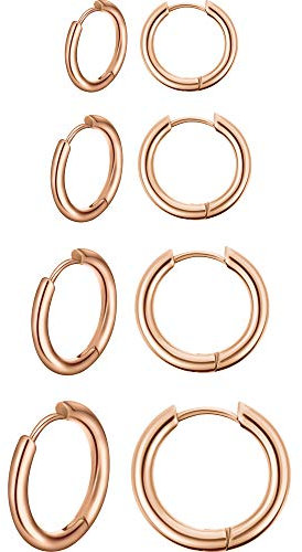 4 Paare Edelstahl Creolen Ohrringe Kleine Knorpel Hoop Ohrringe Nase Lippen Ringe für Männer und Damen (12 mm, 14 mm, 16 mm, 18 mm, Schwarz)