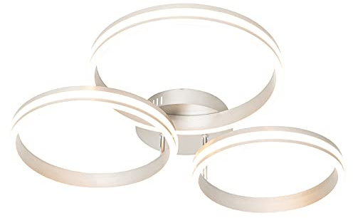 Qazqa led Design Deckenleuchte, Deckenlampe - Navara - Silber Farbe, Rund, 2700K, warmweiß, dimmbar, 3-flammig, 74cm, Ideal als Bürolampe, Flur, Schlafzimmerlampe und Wohnzimmerlampe