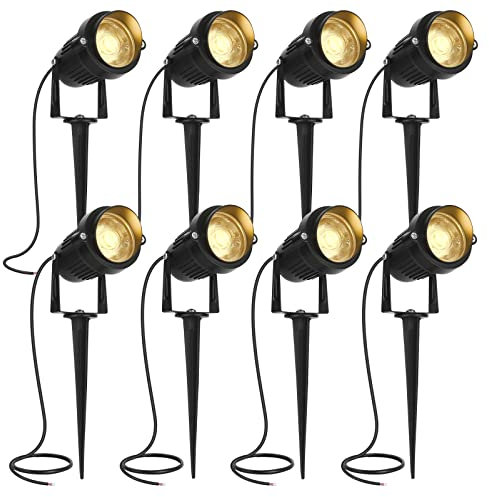 AHOTSUK 8PCS Foco Proyector Exterior Foco COB LED con Estaca Lámpara Luz Blanco Cálido IP66 12V 24V 5W Impermeable LED Bombilla Exteriores para Jardín Aire Libre Césped Patio Decoración