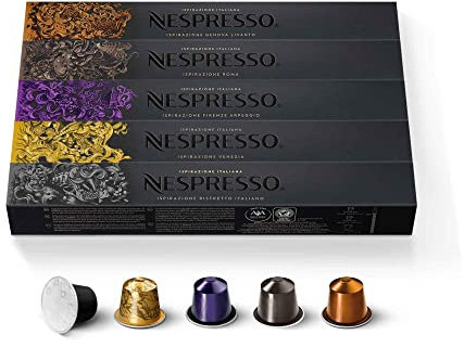Nespresso Original - Bundle Ispirazione Italiana 50 Capsules de café - 10x Venezia, 10x Ristretto, 10x Arpeggio, 10x Roma, 10x Livanto