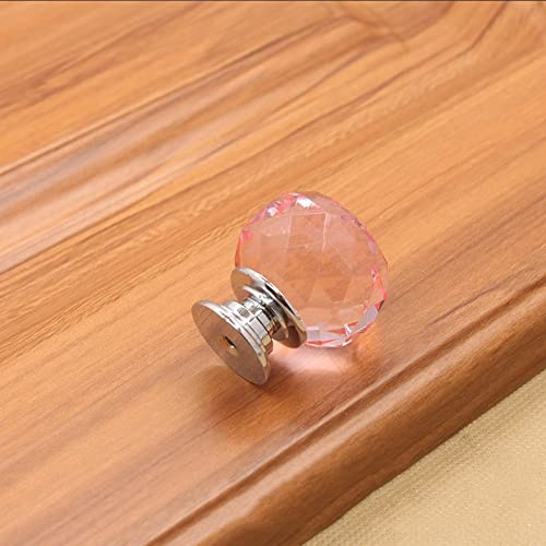 EYCFSJ Kristall Türknauf 8 Stücke Kristallgriff Einloch Diamant Sphärisches Glas Transparent 30 Mm Schubladenschrank Türgriff Rosa